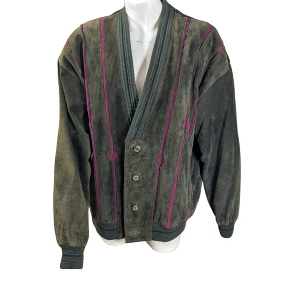 Men's Vintage Sheepskin Cardigan Brown & Red Confeccion Cuni, SA Made in Spain - Picture 1 of 15
